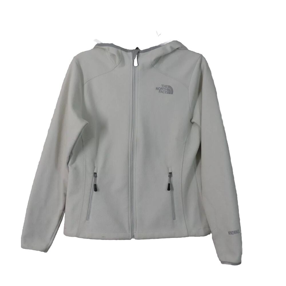 North Face Reversible Jacket M Windwall Moonlight Ivory Fleece Zip Pockets Hood